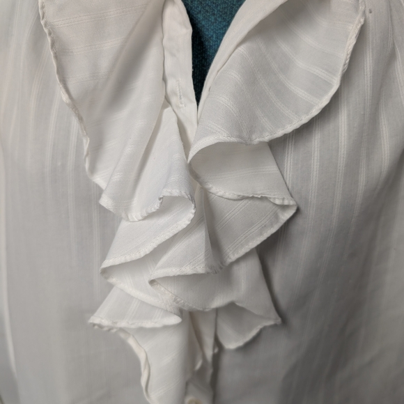 Vintage White Striped Maternity Ruffled Bib Collar Blouse, Original Owner - Picture 16 of 17